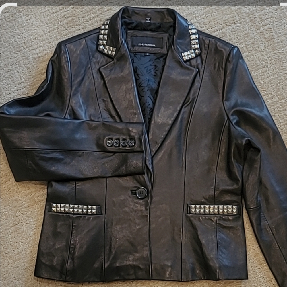 Jones New York Black NWOT Self butter black leather Jacket Coat Blazer Style SzM
